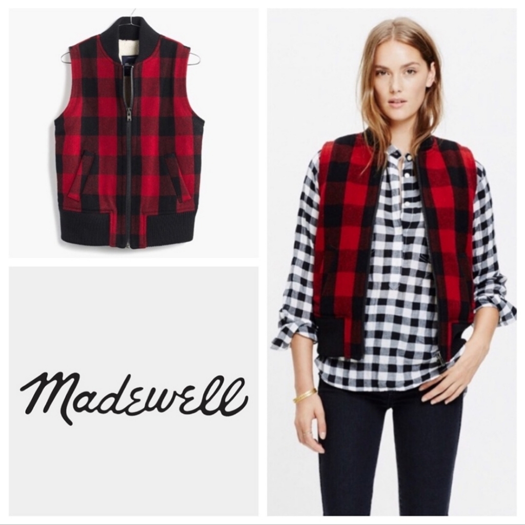 Madewell Buffalo Check Red & Black Plaid Wool Vest